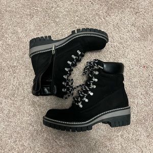 JLO Black Suede Combat Boots - Size 7